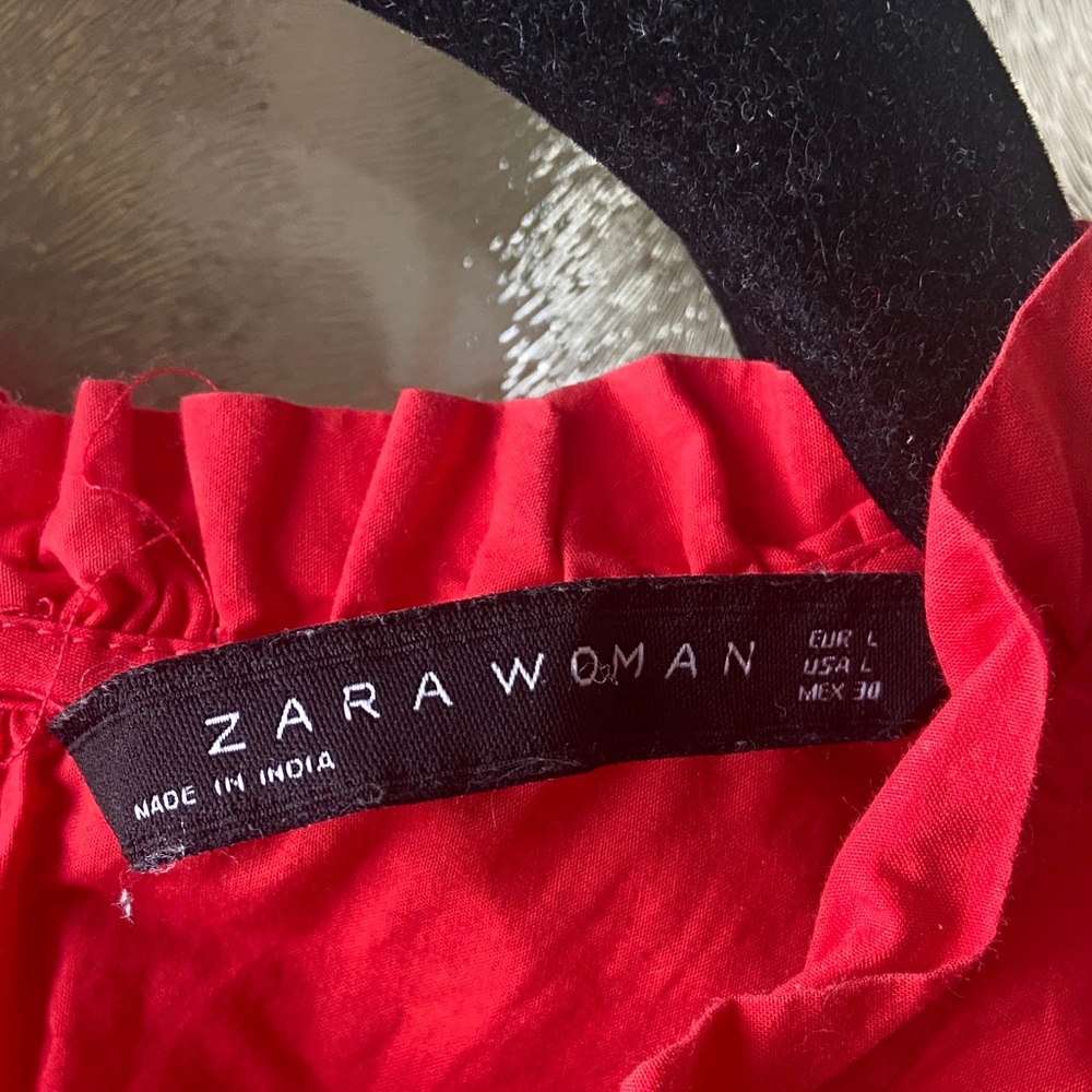Zara Woman Red Embroidered Long-Sleeve Blouse Size L Excellent Condition - Picture 4 of 9